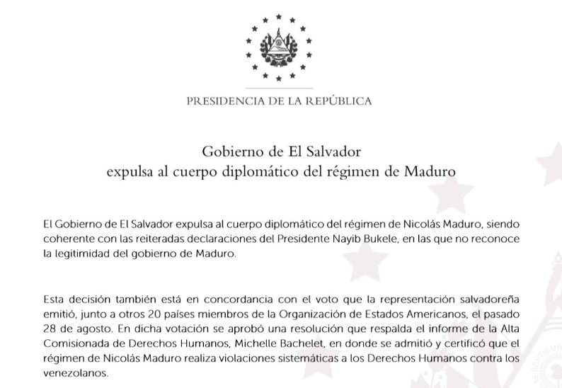 Comunicado del gobierno Salvadoreño