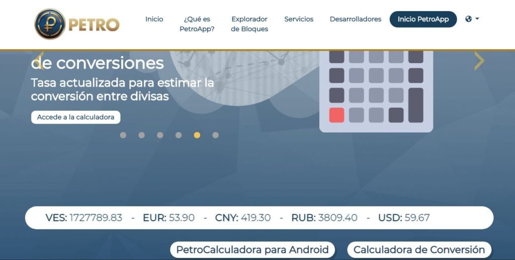 Captura de la página https://www.petro.gob.ve/